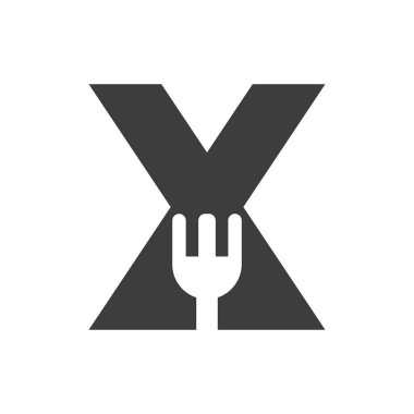 Letter X Restaurant Logo Combined with Fork Icon Vector Template