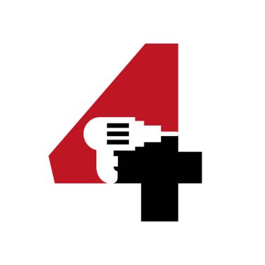 Letter 4 Manufacturing Construction Logo Design Concept With Drill Machine Symbol Vector Template