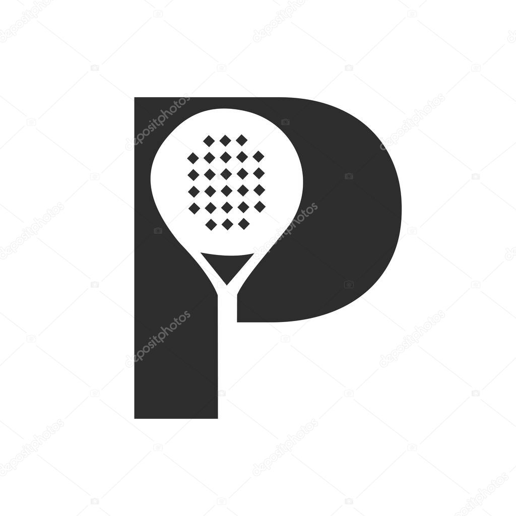 Letter P Padel Racket Logo Design Vector Template. Beach Table Tennis Club Symbol