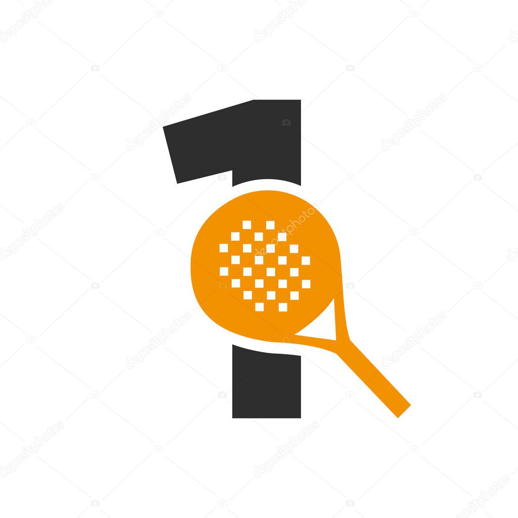 Letter 1 Padel Racket Logo Design Vector Template. Beach Table Tennis Club Symbol