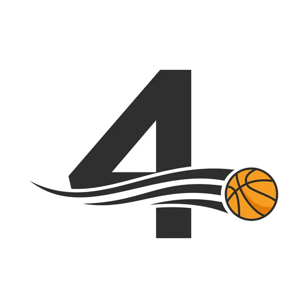 Letter 4 Basket Ball Logo Design For Basket Club Symbol Vector Template. Basketball Logo Element