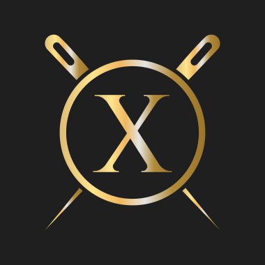 İlk Harf X Terzi Logosu, Nakış, Tekstil, Moda, Kumaş, Kumaş Şablonu için İğne ve İplik Kombinasyonu