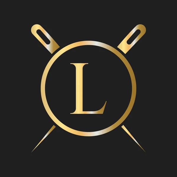 Lettre Initiale Logo Aiguille Combinaison Fil Sur Mesure Pour Broderie — Image vectorielle