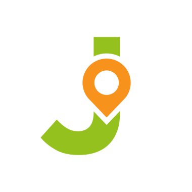 Letter J Location Logo Design Sign. Location Icon Concept With Alphabet For Road Direction Symbol Vector Template