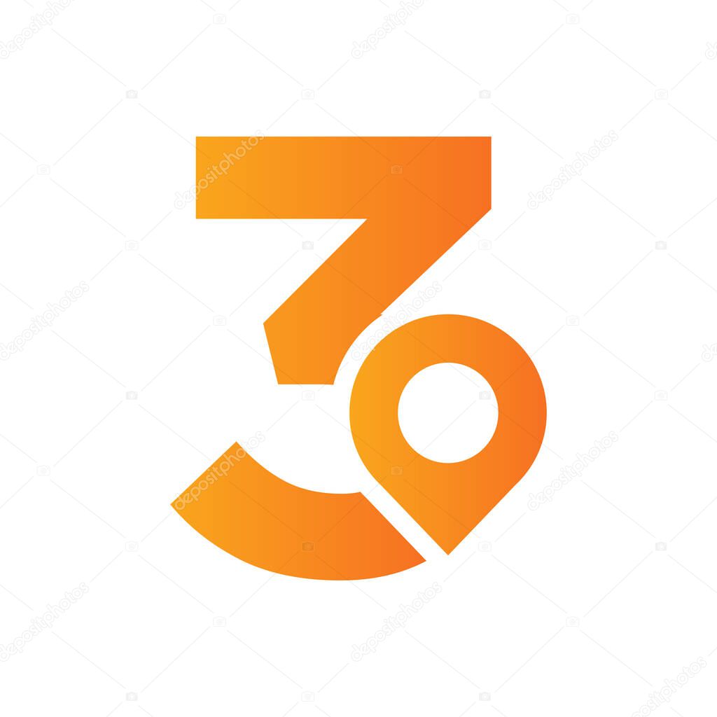Letter 3 Location Logo Design Sign. Location Icon Concept With Alphabet For Road Direction Symbol Vector Template
