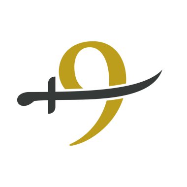 Letter 9 Swords Logo Vector Template. Swords Icon For Protection and Privacy Symbol