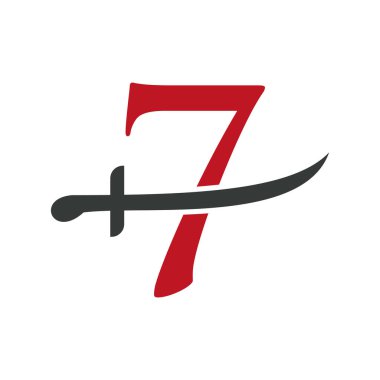 Letter 7 Swords Logo Vector Template. Swords Icon For Protection and Privacy Symbol