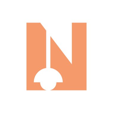 Letter N Lamp Logo Combined With Hanging Lamp Vector Template