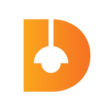 Letter D Lamp Logo Combined With Hanging Lamp Vector Template