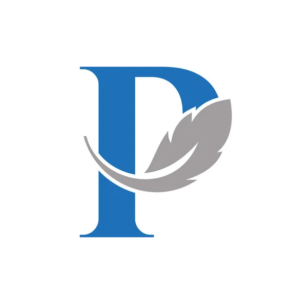 Дизайн Логотипа Буквы Перо Сочетании Птичьим Перо Вина Качестве Адвоката — стоковый вектор