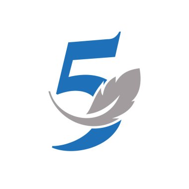 Letter 5 Feather Logo Design Combined With Bird Feather Wine For Attorney, Law Symbol