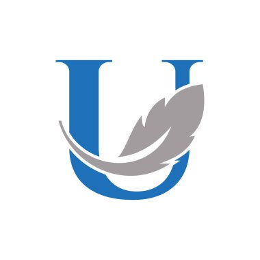Letter U Feather Logo Design Combined With Bird Feather Wine For Attorney, Law Symbol