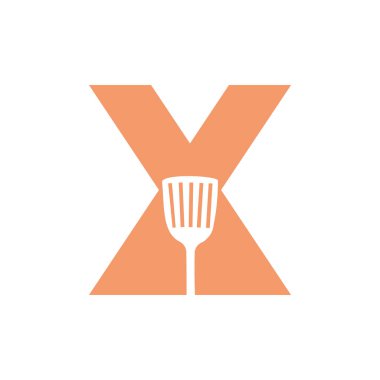 Letter X Kitchen Spatula Logo. Kitchen Logo Design Combined With Kitchen Spatula For Restaurant Symbol