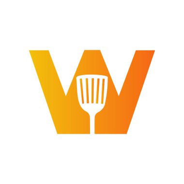 Letter W Kitchen Spatula Logo. Kitchen Logo Design Combined With Kitchen Spatula For Restaurant Symbol