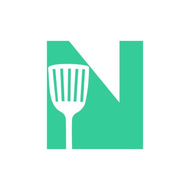 Letter N Kitchen Spatula Logo. Kitchen Logo Design Combined With Kitchen Spatula For Restaurant Symbol