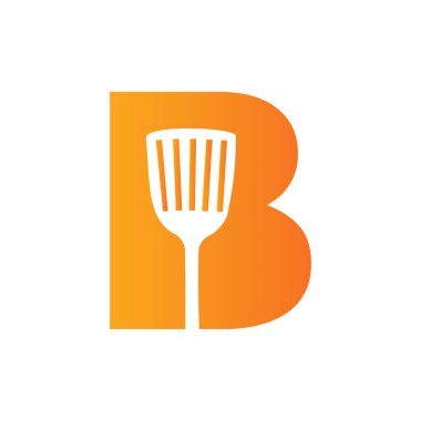 Letter B Kitchen Spatula Logo. Kitchen Logo Design Combined With Kitchen Spatula For Restaurant Symbol
