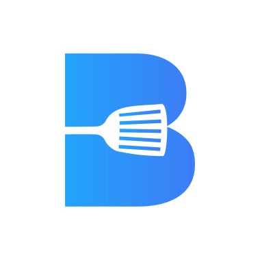 Letter B Kitchen Spatula Logo. Kitchen Logo Design Combined With Kitchen Spatula For Restaurant Symbol