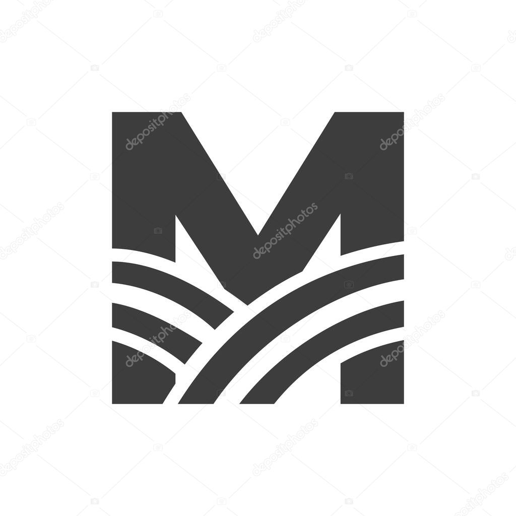 Agriculture Logo On Letter M Concept. Farm Logo Based on Alphabet for Bakery, Bread, Pastry, Home Industries Business Identity