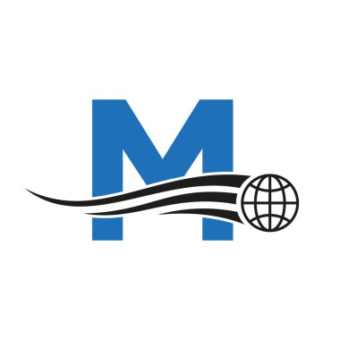 Letter M Global Logo Combined With Global Icon, Earth Sign For Business and Technology Identity Template