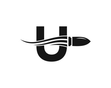 Initial Letter U Shooting Bullet Logo With Concept Weapon For Safety and Protection Symbol