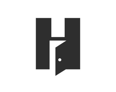 Letter H Door Logo Design Combined With Minimal Open Door Icon Vector Template