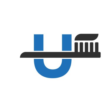 Initial Letter U Dental Logo Combine With Tooth Brush Symbol Template
