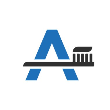 Initial Letter A Dental Logo Combine With Tooth Brush Symbol Template