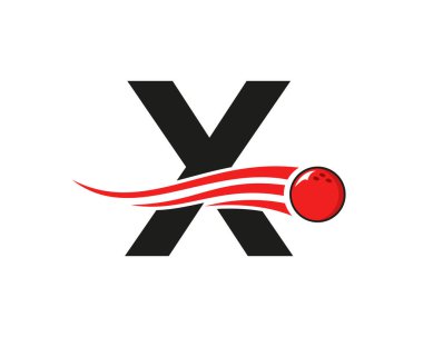 Letter X Bowling Logo. Bowling Ball Symbol With Red Moving Ball Vector Template