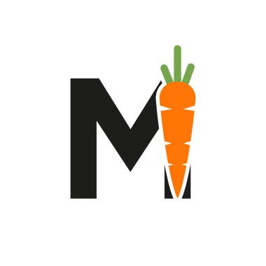 Initial Letter M Carrot Icon Design Vector Template. Carrot Logo Based Alphabet