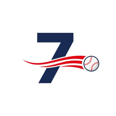 Letter 7 Baseball Logo Concept With Moving Baseball Icon Vector Template