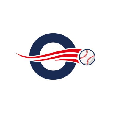 Letter O Baseball Logo Concept With Moving Baseball Icon Vector Template
