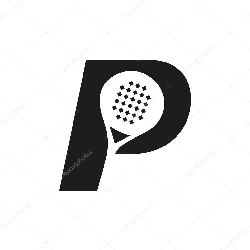 Letter P Padel Racket Logo Design Vector Template. Beach Table Tennis Club Symbol