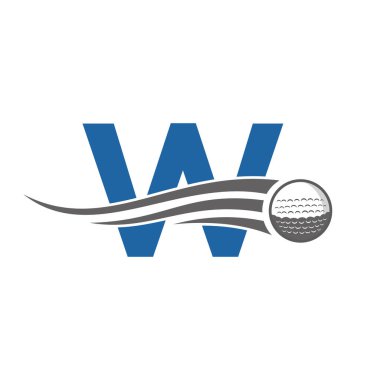 W harfi golf logosu sembolü. Hokey Tasarımı Temelli Alfabe Vektör Şablonu