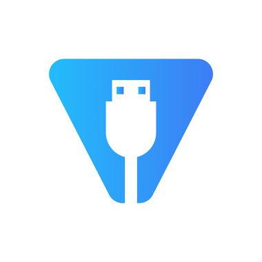 İlk harf V USB Sembol Tasarımı. Bilgisayar Bağlantısı USB Kablo Simgesi Vektörü