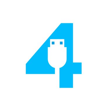 Harf 4 USB Sembol Tasarımı. Bilgisayar Bağlantısı USB Kablo Simgesi Vektörü