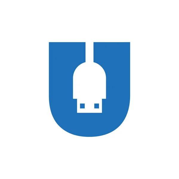 初始字母U Usb符号设计 计算机连接Usb电缆矢量 — 图库矢量图片