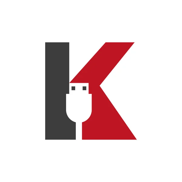 初始字母K Usb符号设计 计算机连接Usb电缆矢量 — 图库矢量图片