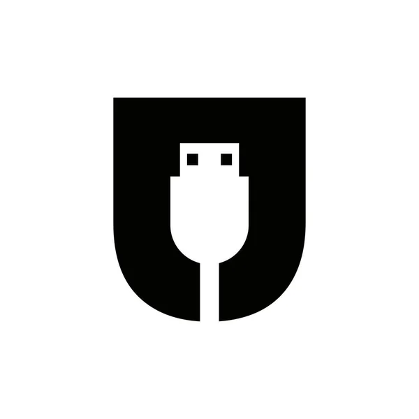 初始字母U Usb符号设计 计算机连接Usb电缆矢量 — 图库矢量图片