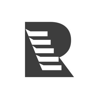 Baş harf R merdiven logosu. Adım Logo Sembol Alfabesi tabanlı Vektör Şablonu