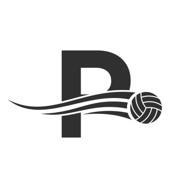 Voleybol Kulübü Sembol Şablonu için P Voleybol Logosu Tasarımı. Voleybol İşareti Şablonu