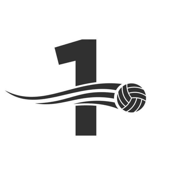 Letter 1 Volleyball Logo Design For Volley Ball Club Symbol Vector Template. Volleyball Sign Template