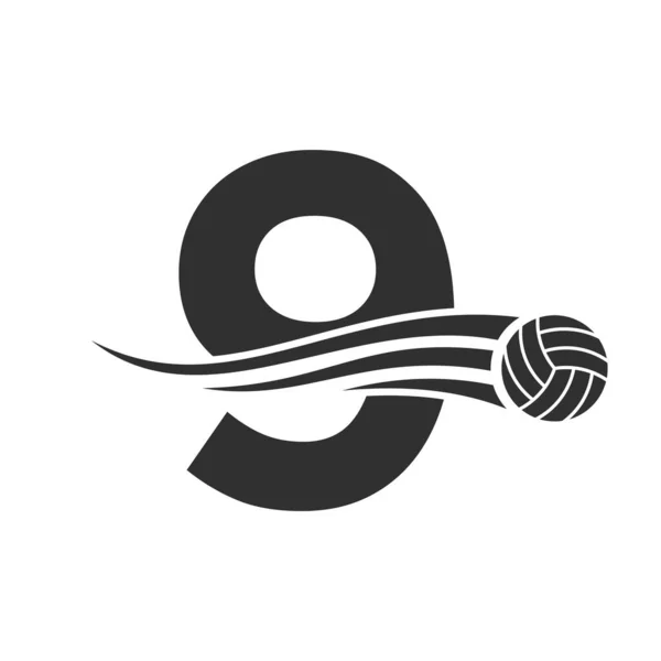 Letter 9 Volleyball Logo Design For Volley Ball Club Symbol Vector Template. Volleyball Sign Template