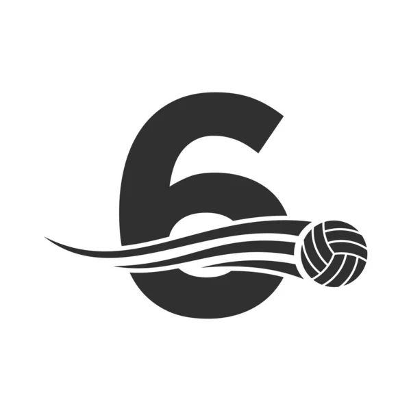 Letter 6 Volleyball Logo Design For Volley Ball Club Symbol Vector Template. Volleyball Sign Template