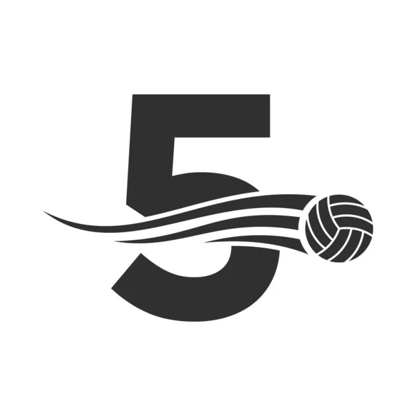 Letter 5 Volleyball Logo Design For Volley Ball Club Symbol Vector Template. Volleyball Sign Template