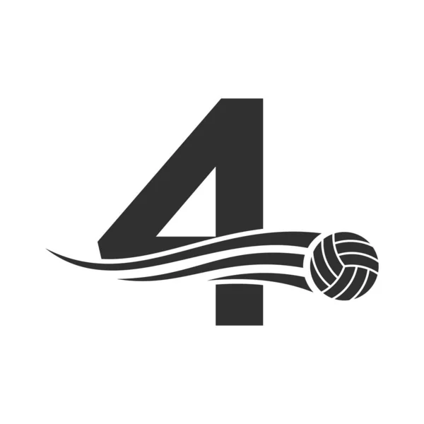 Letter 4 Volleyball Logo Design For Volley Ball Club Symbol Vector Template. Volleyball Sign Template