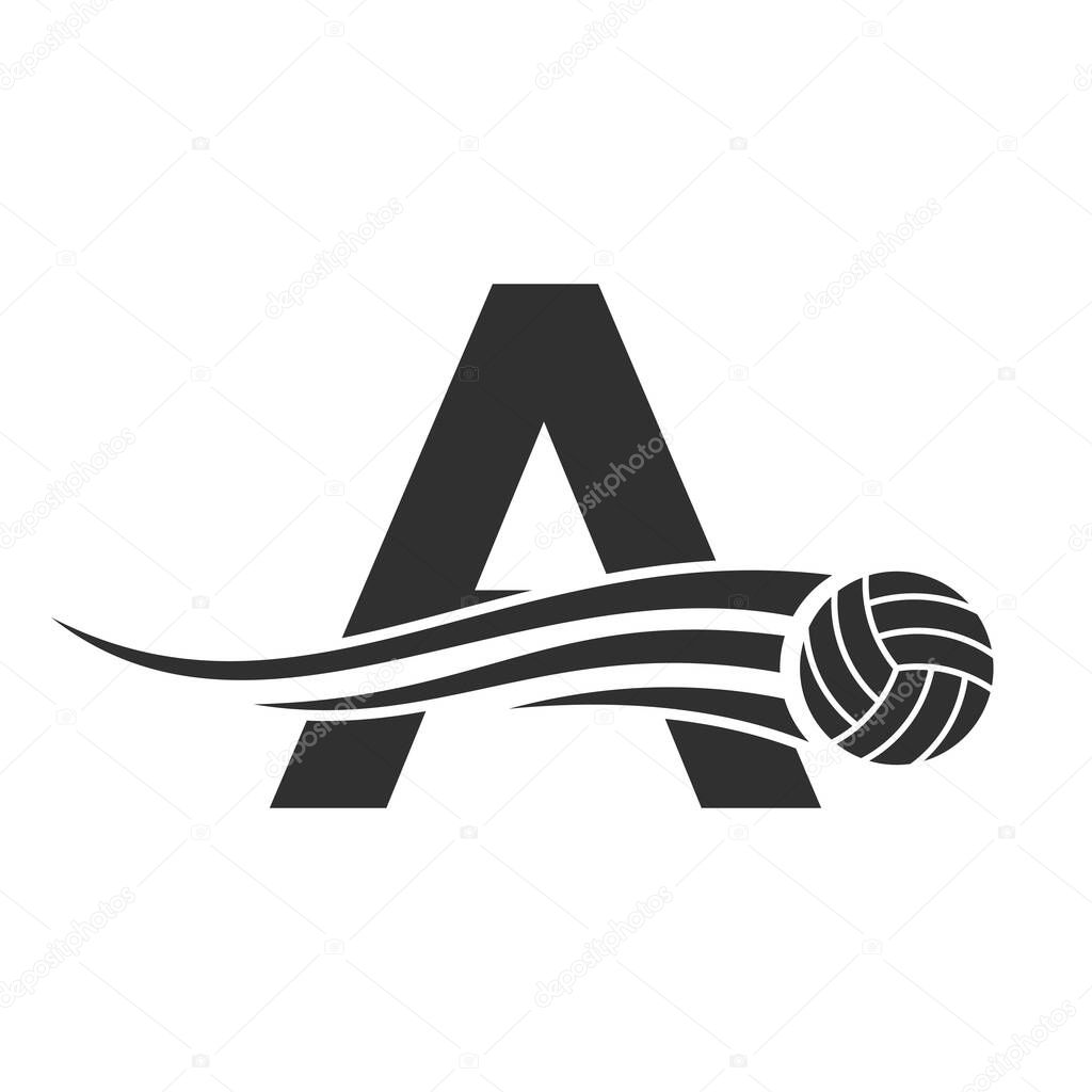 Letter A Volleyball Logo Design For Volley Ball Club Symbol Vector Template. Volleyball Sign Template