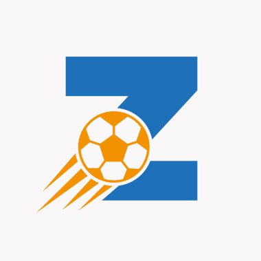 Hareket eden futbol ikonu ile Z harfli futbol logosu kavramı. Futbol Logosu Sembol Vektör Şablonu