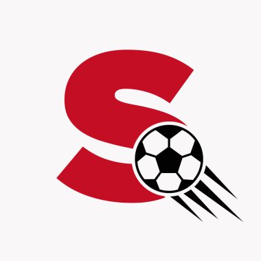 S harfi futbol logosu hareket eden futbol ikonu. Futbol Logosu Sembol Vektör Şablonu
