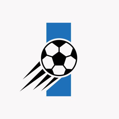 Hareket eden futbol ikonu ile ilk harf I futbol logosu kavramı. Futbol Logosu Sembol Vektör Şablonu