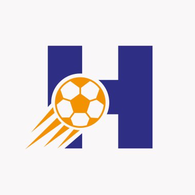 H harfi futbol logosu ve hareket eden futbol simgesi. Futbol Logosu Sembol Vektör Şablonu